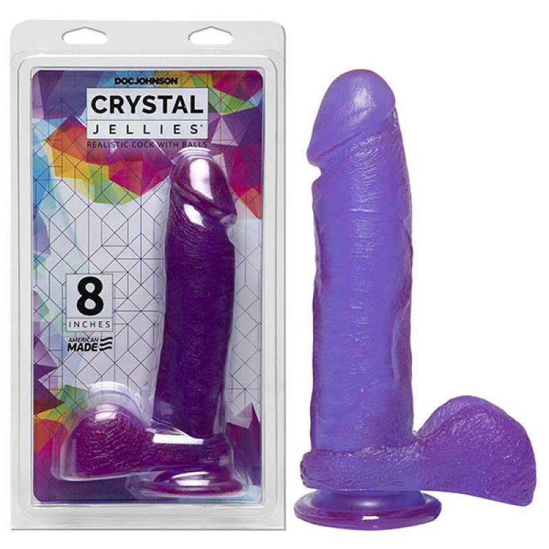 Crystal Jellies 8'' Realistic Cock with Balls - Purple